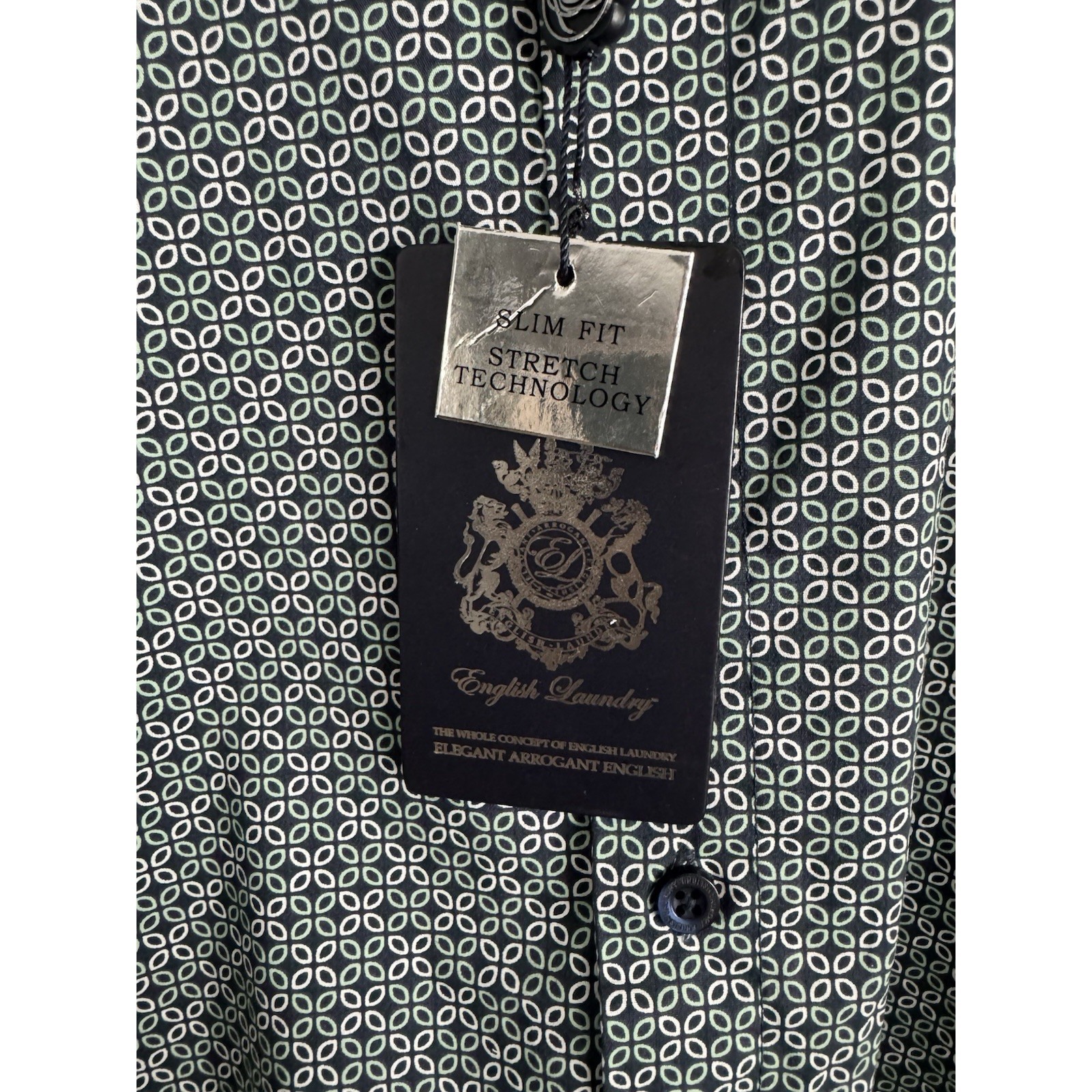 English Laundry Slim Fit Stretch Dress Shirt Xl 17-17.5 Blue Night Geometric Nwt — image 3 of 8